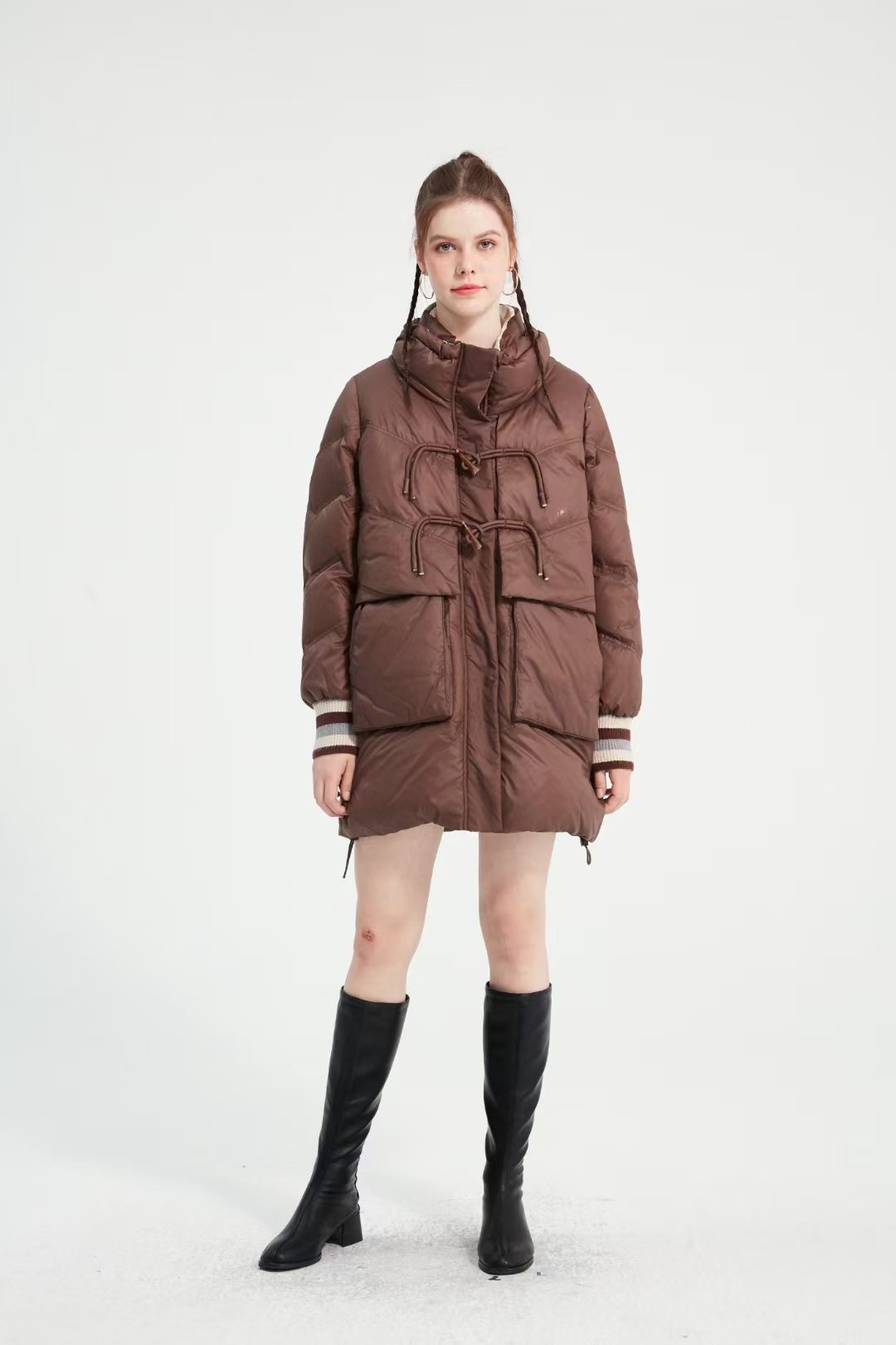 水淼2021冬新品时尚洋气超显瘦保暖中长款羽绒服3266