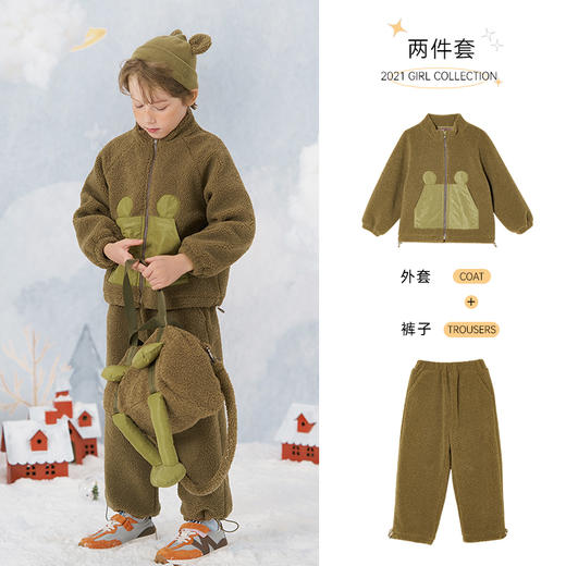 littletime男童套装秋冬装加绒加厚2021新款泰迪绒儿童保暖两件套 商品图0