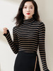 C位条纹针织衫 复古黑棕条纹 米思阳2025秋冬新款针织衫修身高圆领长袖毛衣女2541 商品缩略图1