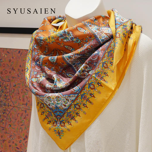 【SYUSAIEN】京都友禅染纯丝大方巾 金秋系列（88x88cm）礼盒包装 商品图1