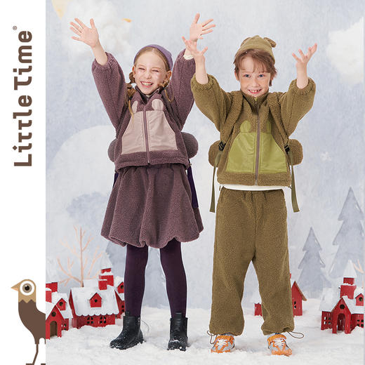 littletime男童套装秋冬装加绒加厚2021新款泰迪绒儿童保暖两件套 商品图3