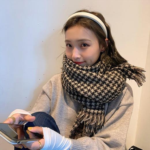 新款围巾女冬季韩版百搭千鸟格仿羊绒披肩保暖加厚长款格子学生围脖男 商品图3