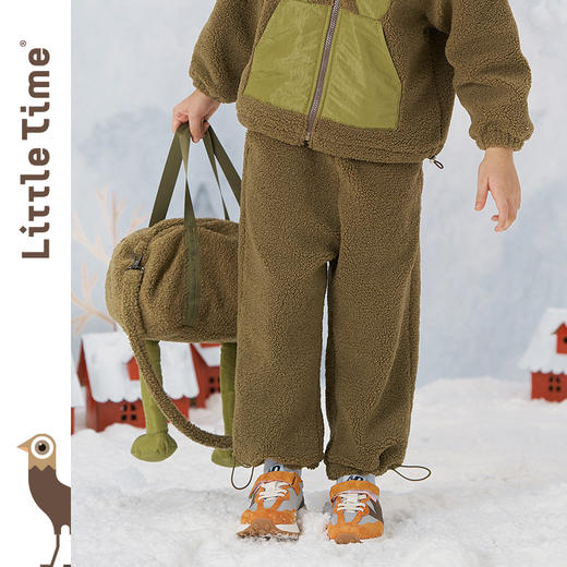 littletime男童套装秋冬装加绒加厚2021新款泰迪绒儿童保暖两件套 商品图4