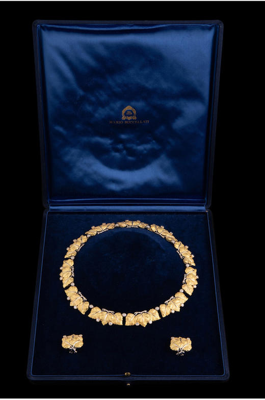 独角鹿西洋古董意大黄金白金镶嵌钻石树叶型项链耳夹耳钉耳环套装 商品图2