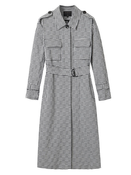 HeyDress黑白格子长款风衣女时尚流行外套收腰修身中长款大衣 商品图4