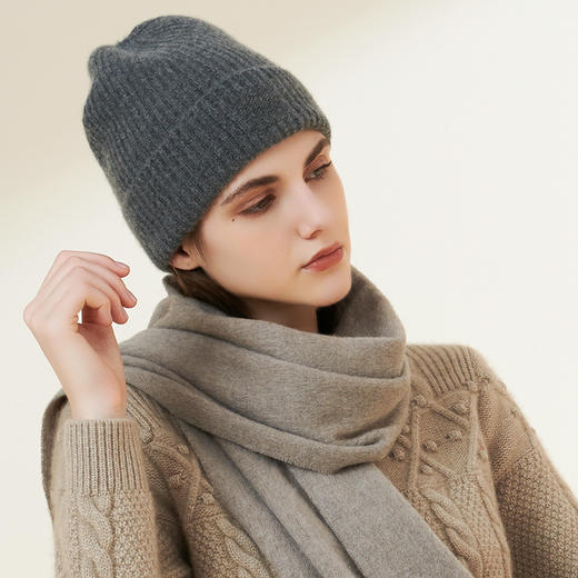 羊绒世家2021年秋冬新品女士羊绒帽子时尚百搭加厚保暖针织帽子 商品图2