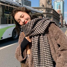 新款围巾女冬季韩版百搭千鸟格仿羊绒披肩保暖加厚长款格子学生围脖男