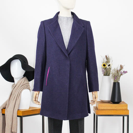 FOCALS福柯斯新款修身中长撞色立领羊毛混纺大衣外套FYSCR27661 商品图0