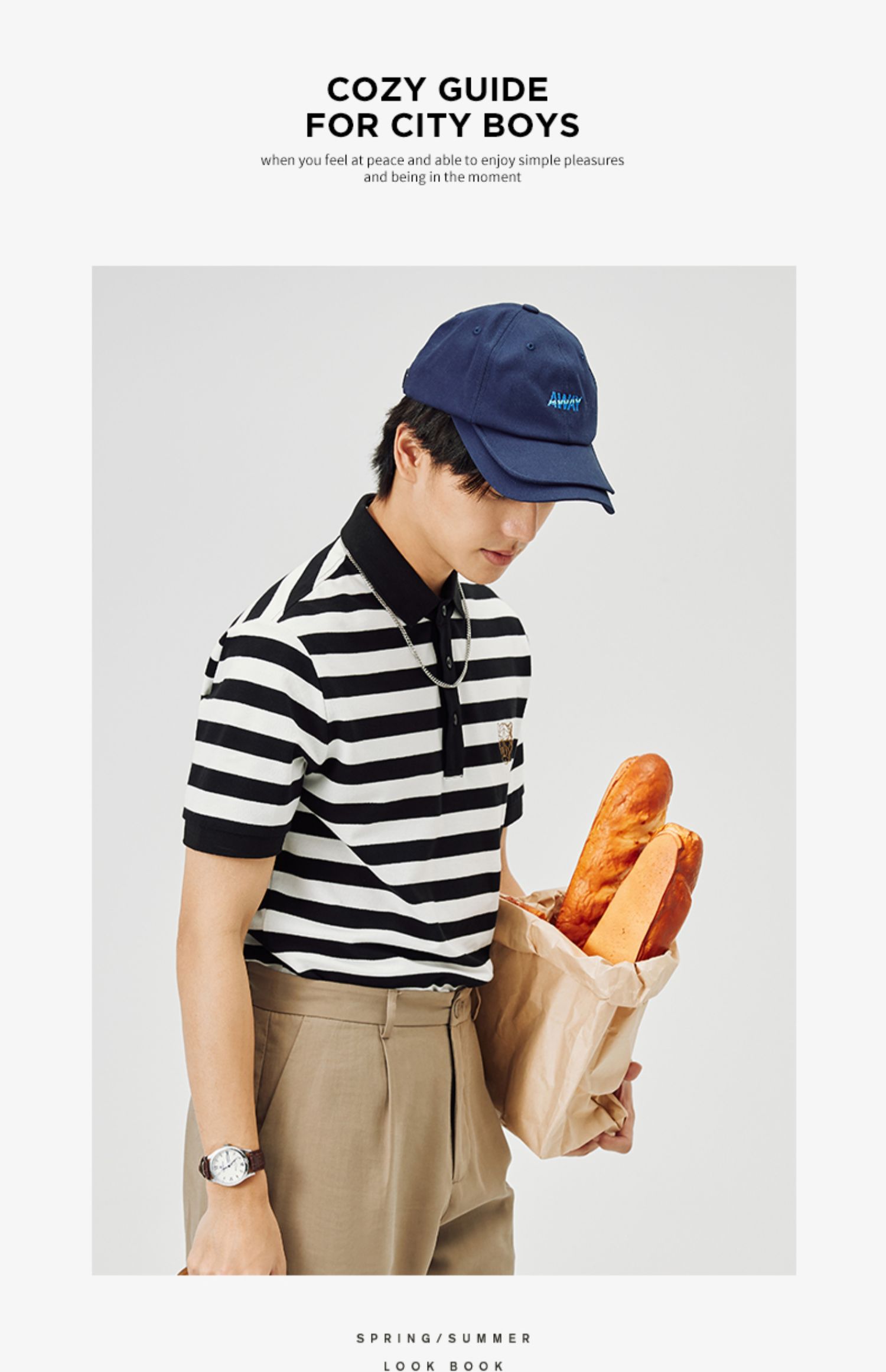 gentle/爵度春夏男款短袖polo衫黑白条纹宽松翻领t恤潮牌休闲商务上衣