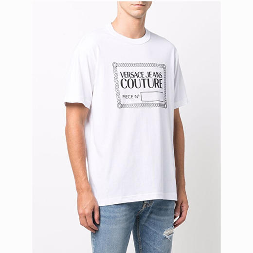VERSACE JEANS COUTURE 范思哲 男士棉质字母徽标印花圆领短袖T恤 白色 71GAHT13 CJ00T 003 商品图2