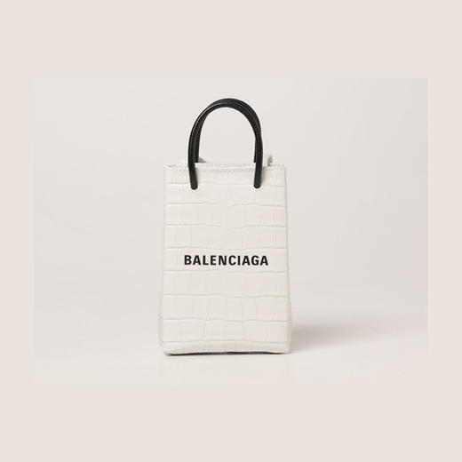 BALENCIAGA 巴黎世家 Shopping方格竖款皮革鳄鱼压纹手机包 女提挎包 白色 593826 1U61N 9060 商品图0