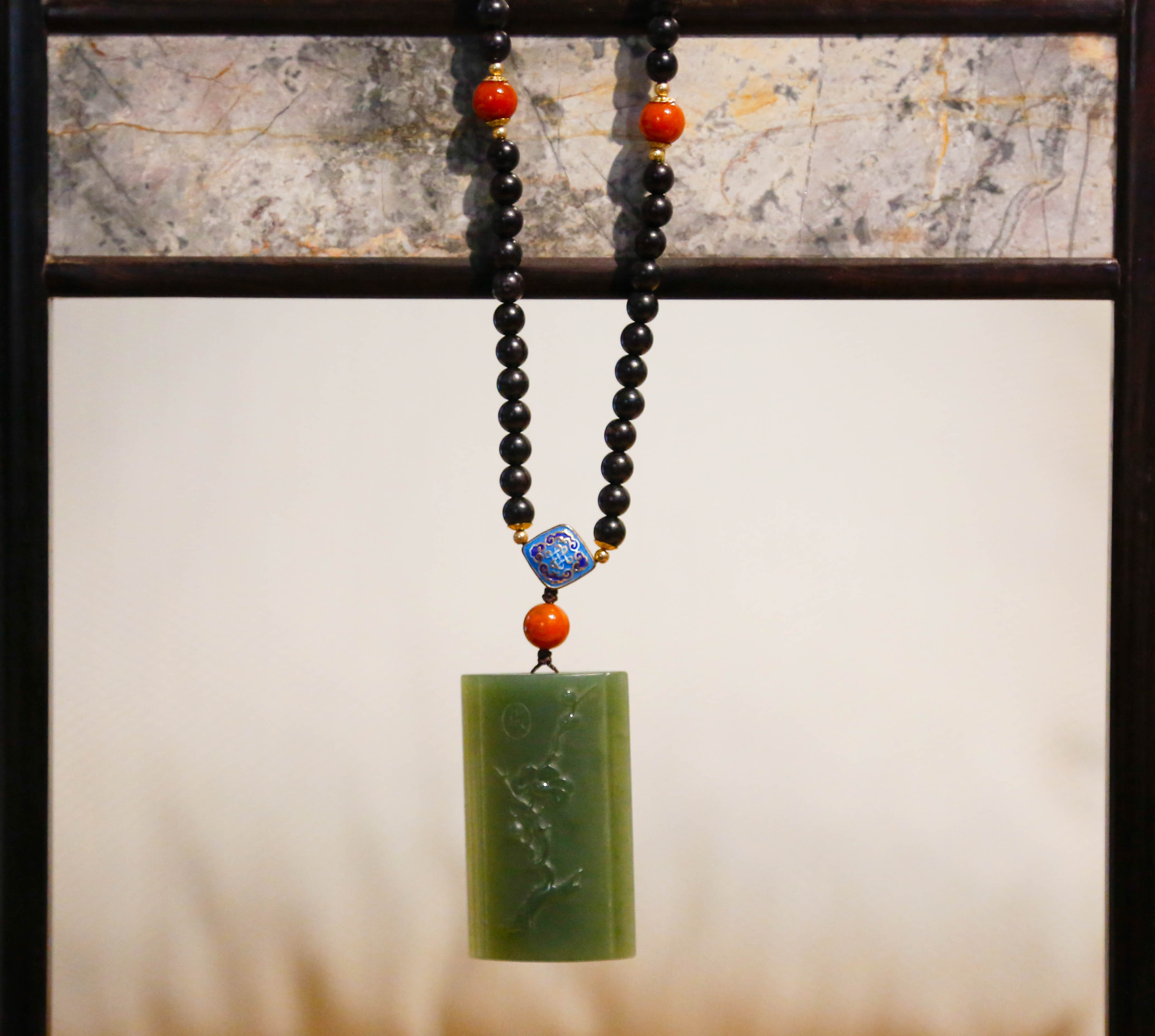 「小叶紫檀」碧玉梅花牌圆珠手串 6*6mm