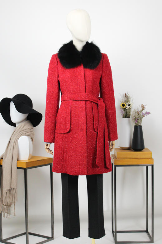 FOCALS福柯斯冬季新款修身狐狸毛领混纺羊毛大衣外套FYNDK63928 商品图5