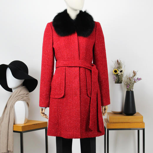 FOCALS福柯斯冬季新款修身狐狸毛领混纺羊毛大衣外套FYNDK63928 商品图0
