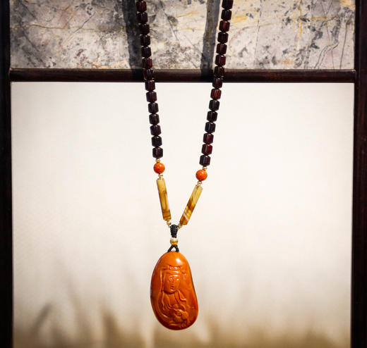 「小叶紫檀」南红莲花观音筒珠项链 6*6mm 商品图0