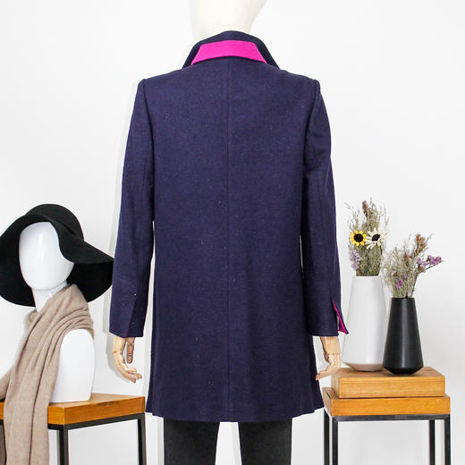 FOCALS福柯斯新款修身中长撞色立领羊毛混纺大衣外套FYSCR27661 商品图2