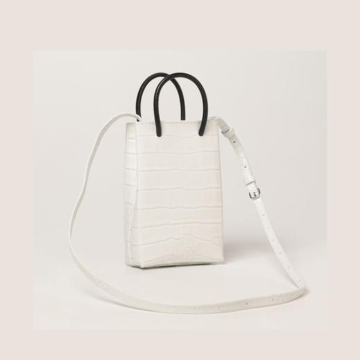 BALENCIAGA 巴黎世家 Shopping方格竖款皮革鳄鱼压纹手机包 女提挎包 白色 593826 1U61N 9060 商品图1
