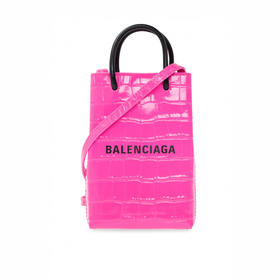 BALENCIAGA 巴黎世家 Shopping方格竖款皮革鳄鱼压纹手机包 女提挎包 粉色 593826 2UD5N 5806