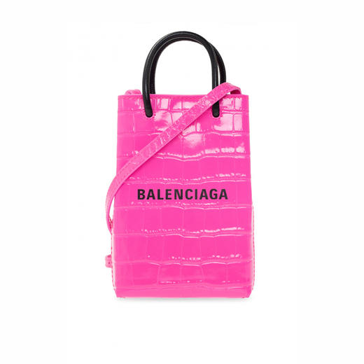 BALENCIAGA 巴黎世家 Shopping方格竖款皮革鳄鱼压纹手机包 女提挎包 粉色 593826 2UD5N 5806 商品图0