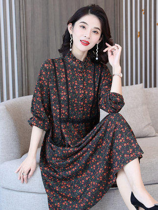 aa cm澳绒棉连衣裙中长款妈妈碎花裙洋气大码