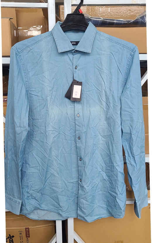 瑕疵 HUGO BOSS 男士春夏新款slim fit牛仔翻领休闲长袖衬衫 商品图4