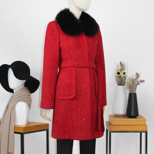 FOCALS福柯斯冬季新款修身狐狸毛领混纺羊毛大衣外套FYNDK63928 商品图1