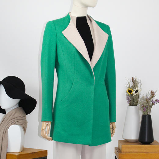 FOCALS福柯斯冬季新款修身中长款纯色羊毛针织大衣外套FYWAR017G1 商品图1