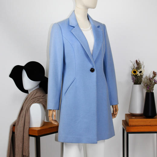 FOCALS福柯斯冬季新款中长款纯色一粒扣羊毛大衣外套FYWDK1232B8 商品图1