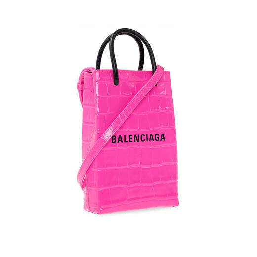BALENCIAGA 巴黎世家 Shopping方格竖款皮革鳄鱼压纹手机包 女提挎包 粉色 593826 2UD5N 5806 商品图2
