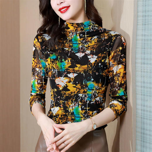 KQL  402H3111大码洋气印花上衣长袖加绒内搭t恤 商品图0