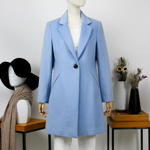 FOCALS福柯斯冬季新款中长款纯色一粒扣羊毛大衣外套FYWDK1232B8 商品图0