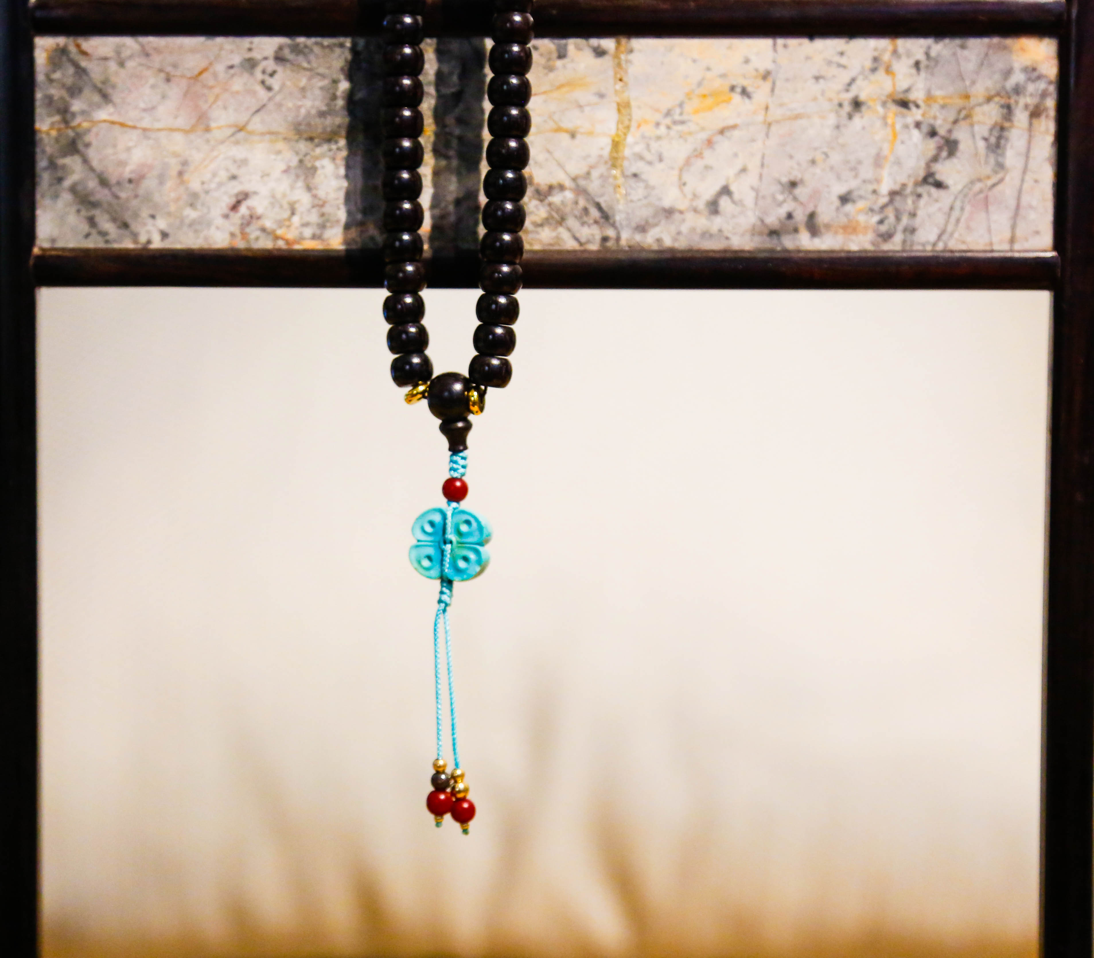 「小叶紫檀」绿松石四叶草苹果珠手串 6*8mm