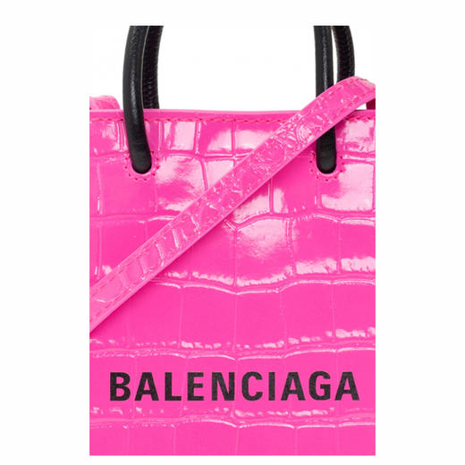 BALENCIAGA 巴黎世家 Shopping方格竖款皮革鳄鱼压纹手机包 女提挎包 粉色 593826 2UD5N 5806 商品图3