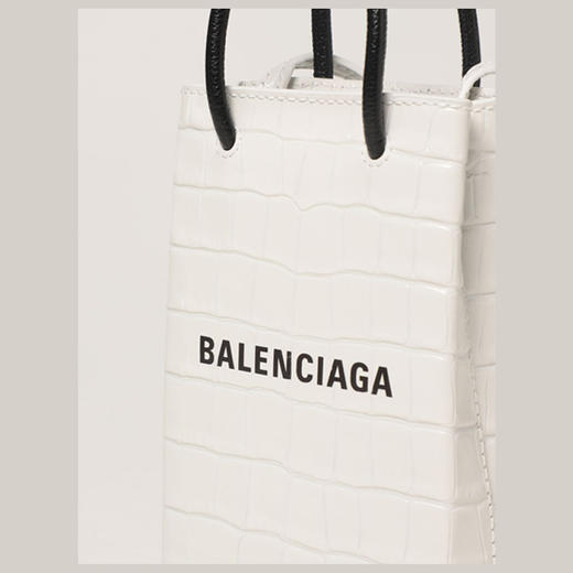 BALENCIAGA 巴黎世家 Shopping方格竖款皮革鳄鱼压纹手机包 女提挎包 白色 593826 1U61N 9060 商品图3