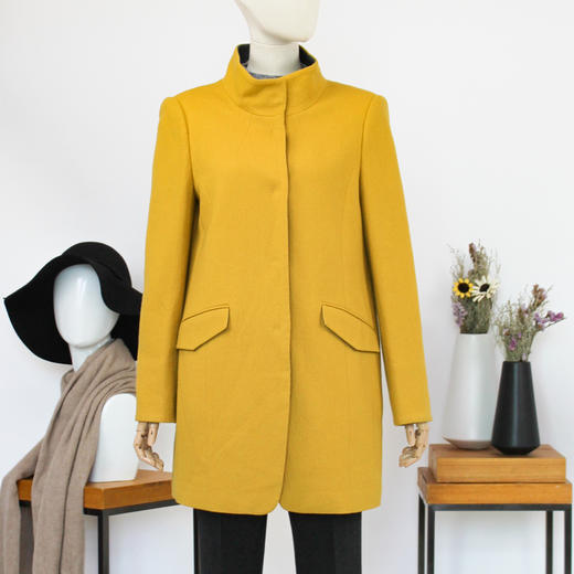 FOCALS福柯斯新款修身中长款纯色立领羊毛针织大衣外套FYSCR28632 商品图0