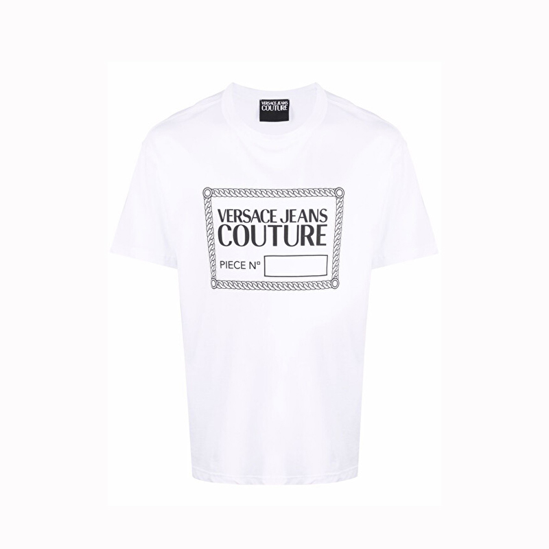 VERSACE JEANS COUTURE 范思哲 男士棉质字母徽标印花圆领短袖T恤 白色 71GAHT13 CJ00T 003