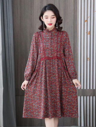 aa cm澳绒棉连衣裙中长款妈妈碎花裙洋气大码