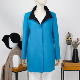 FOCALS福柯斯冬季新款立领中长款纯色羊毛针织大衣外套FYWAK007B1