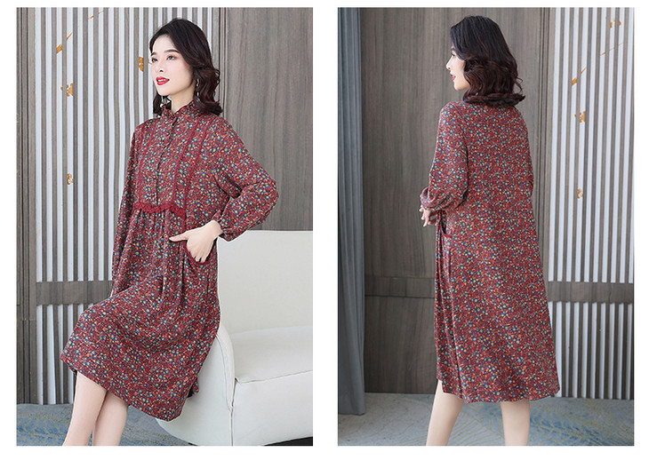 aa cm澳绒棉连衣裙中长款妈妈碎花裙洋气大码