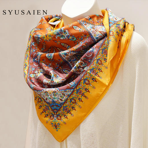 【SYUSAIEN】京都友禅染纯丝大方巾 金秋系列（88x88cm）礼盒包装 商品图0