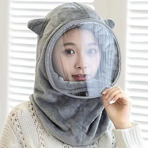 网红秋冬帽子新款护脖套头骑车防风帽女加厚保暖护耳帽带面罩 商品图6