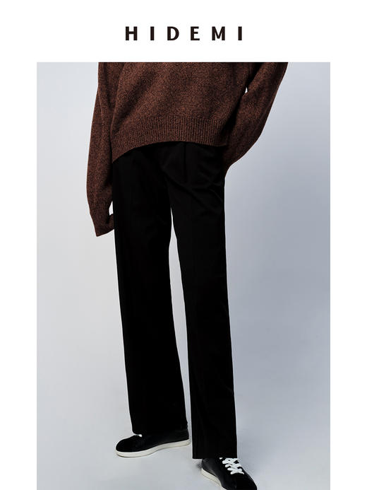 HIDEMI 简约腰部可调节花苞扣襻式斜纹厚款阔腿裤 商品图3