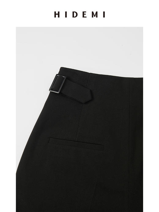 HIDEMI 简约腰部可调节花苞扣襻式斜纹厚款阔腿裤 商品图4