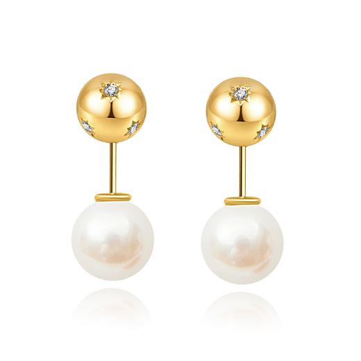 Pearl moments 灵感星球 Sparkling 钻面金球珍珠耳钉 商品图0