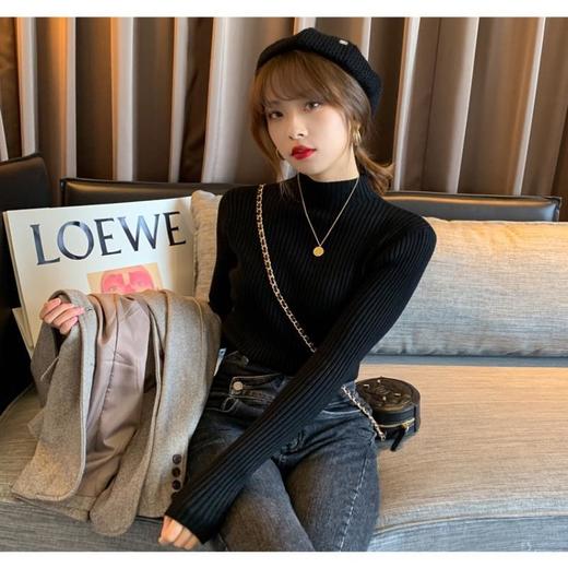 【细腻感受】经典坑条半高领外穿毛衣打底衫秋冬韩版修身内搭针织衫女上衣 商品图3