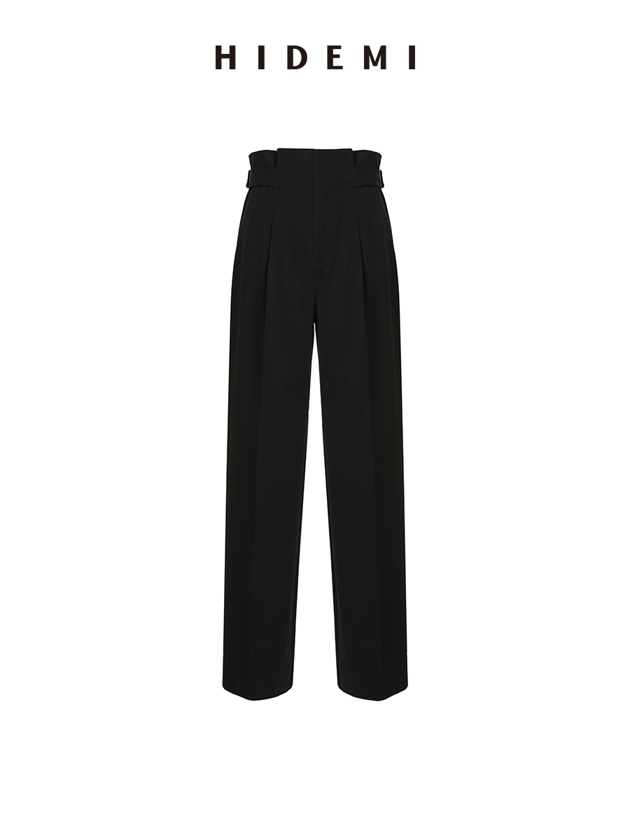 HIDEMI 简约腰部可调节花苞扣襻式斜纹厚款阔腿裤