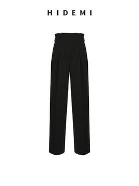 HIDEMI 简约腰部可调节花苞扣襻式斜纹厚款阔腿裤