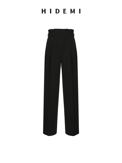 HIDEMI 简约腰部可调节花苞扣襻式斜纹厚款阔腿裤 商品图0