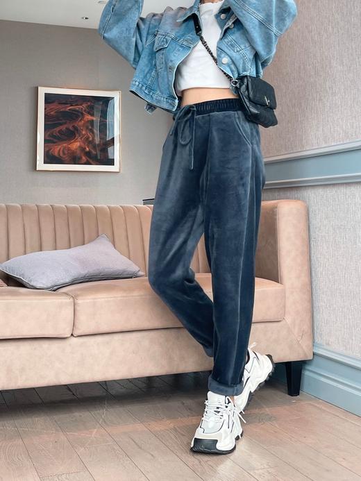 QB-C973   500克水貂绒雪尼尔2021冬女装新款500克加厚雪尼尔老爹休闲裤 商品图4