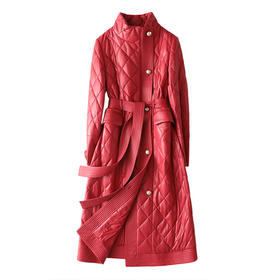 JDS-20-20908 原创设计师立领系带绵羊皮皮草大衣女中长款外套鹅绒羽绒真皮皮衣